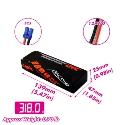 Bateria Lipo Caja Dura 2s 8000mAh 7.4V 2S 120C con EC5