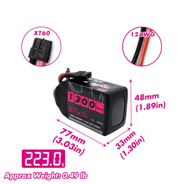 Batería Lipo 6S 1300 mAh 22,2V 130C CNHL Black Series V2 ** Transito Internacional**