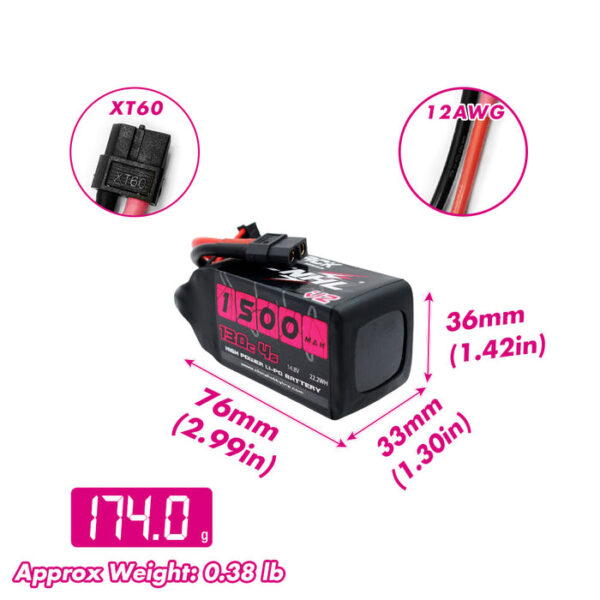 Batería Lipo 4S 1500 mAh, 14,8 V 130C CNHL Black Series V2.0 **Transito Internacional** - Imagen 3