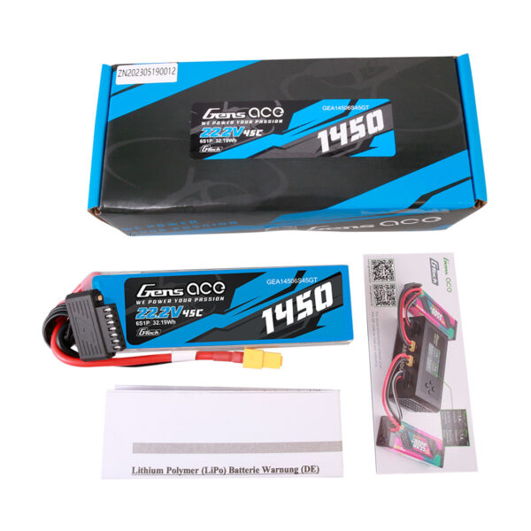 Batería Lipo 6S G-tech Gens ace de 1450 mAh, 45 C, 22,2 V y conector XT60 **Bajo Pedido** - Imagen 2