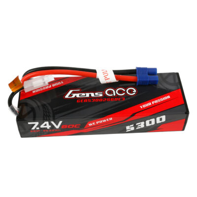 Batería Lipo 2s 5300 mAh 7,4 V 60 C,  Gens ace de caja rígida, conector EC3 para Carro RC