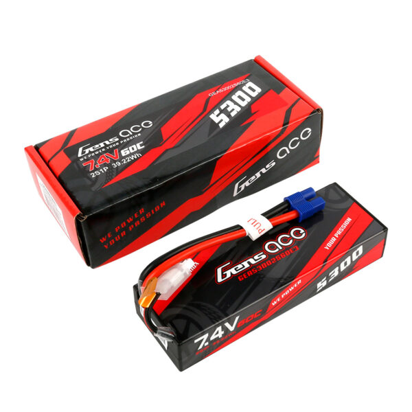 Batería Lipo 2s 5300 mAh 7,4 V 60 C,  Gens ace de caja rígida, conector EC3 para Carro RC - Imagen 2