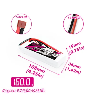 Batería Lipo 2S 2200mAh 7.4V 40C con T/Dean CNHL