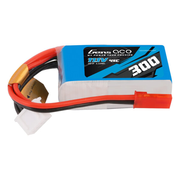 Batería Lipo 3S de 300 mAh, 11,1 V, 45 C y conector JST Gens ace
