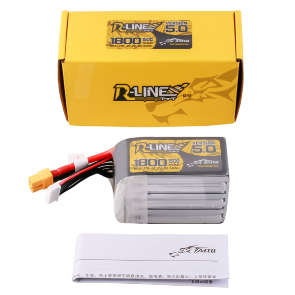 Batería Lipo 6S Tattu R-Line versión 5.0 de 1800 mAh 150 C, 22,2 V y conector XT60 **Bajo Pedido** - Imagen 2