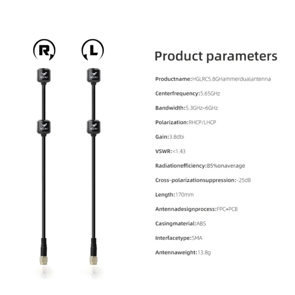 ‌ Antena‌ Dual HGLRC 5.8G Hammer RHCP SMA - Imagen 7