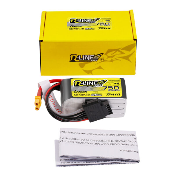 Batería Lipo 4S  de 750 mAh, , 95 C, 14,8 V y conector XT30 Tattu R-Line G-tech - Imagen 2