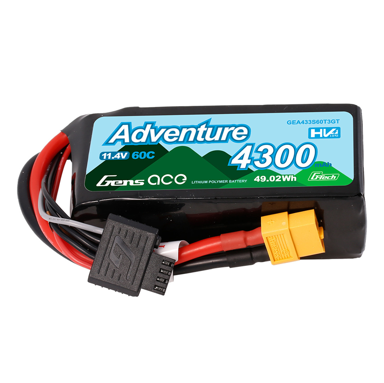 Batería 3S 4300mAh 60C 11.4V Adventure High Voltage G-tech Lipo con adaptador Deans y XT60 Gens ace