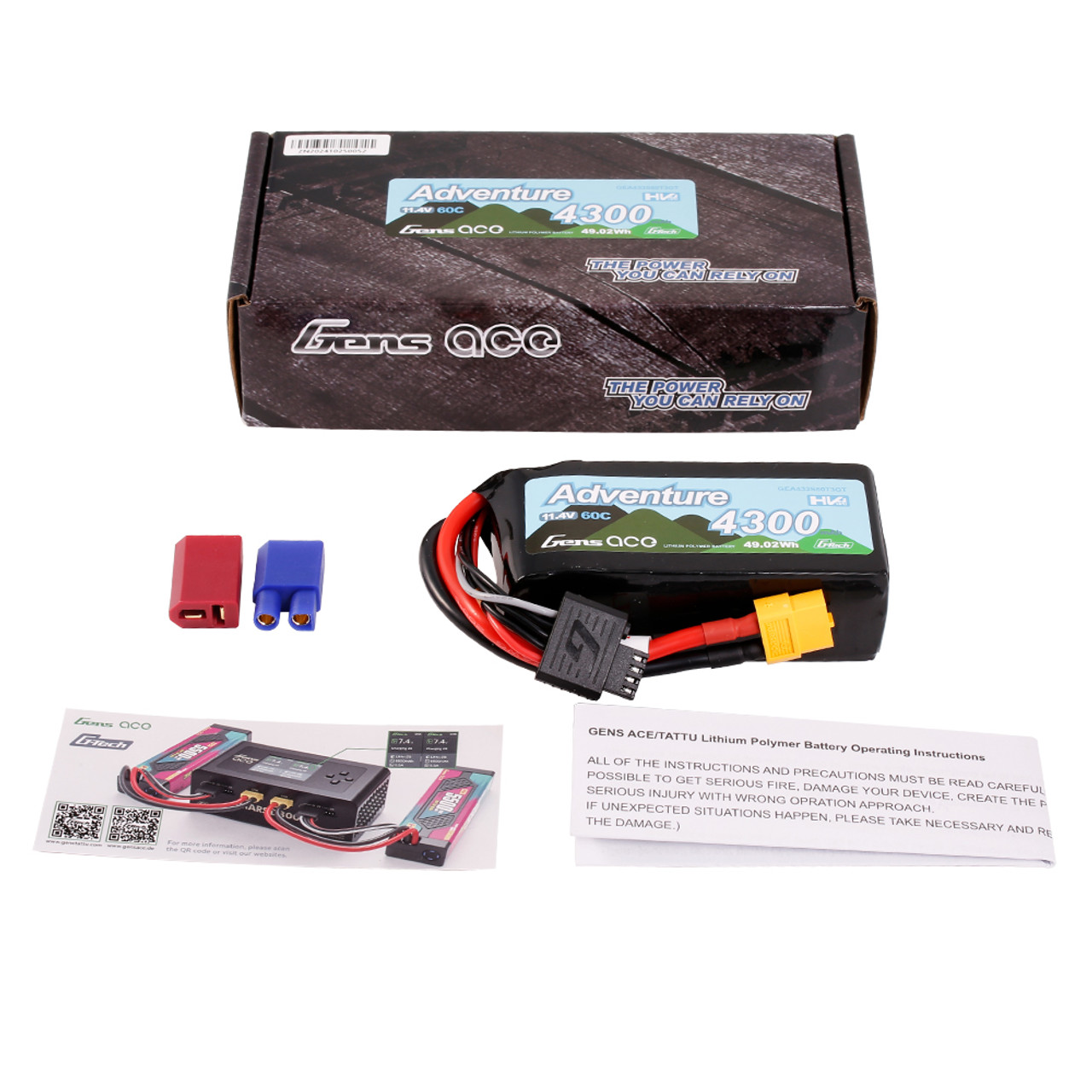 Batería 3S 4300mAh 60C 11.4V Adventure High Voltage G-tech Lipo con adaptador Deans y XT60 Gens ace - Imagen 2