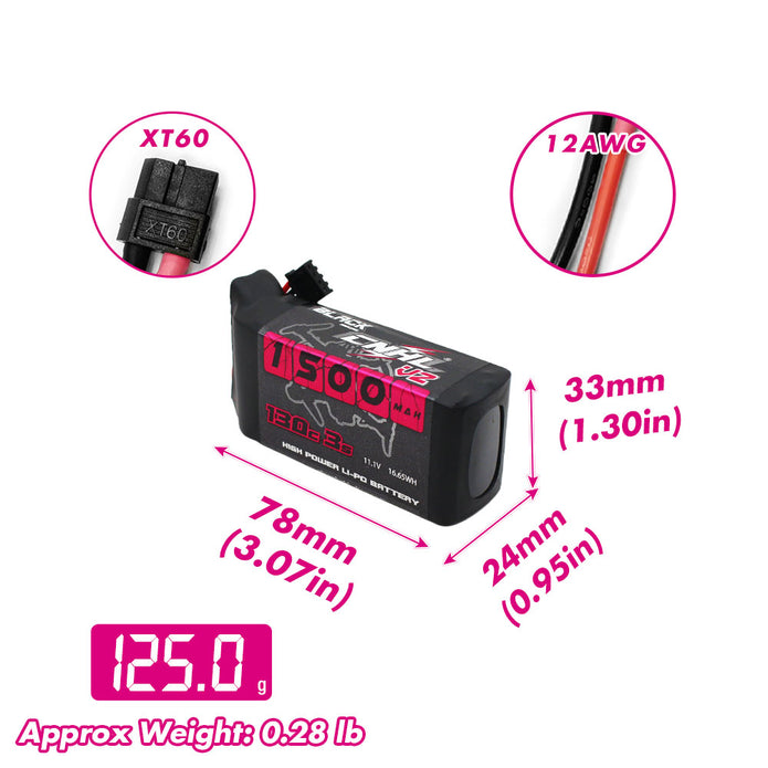 Batería Lipo 3S 1500mAh 11.1V 130C CNHL Serie Negra V2.0 1 con Conector XT60
