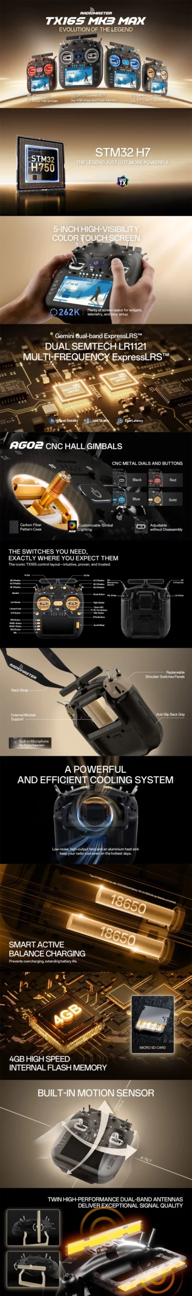 Controlador de radio RadioMaster TX16S MK3 MAX - ELRS de doble banda **BAJO PEDIDO** - Imagen 8