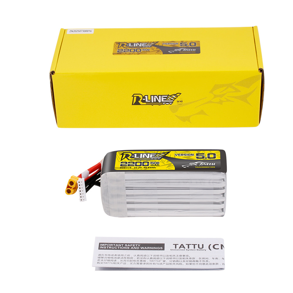 Batería Lipo 6S 2200 mAh Tattu R-Line versión 5.0 150 C, 22,2V XT60 **ADUANA NACIONAL** - Imagen 2