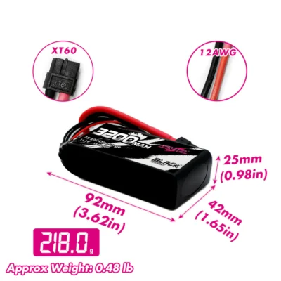 Batería Lipo 3S Shorty 3200mAh 11.1V 30C con Conector XT60 CNHL Serie Negra