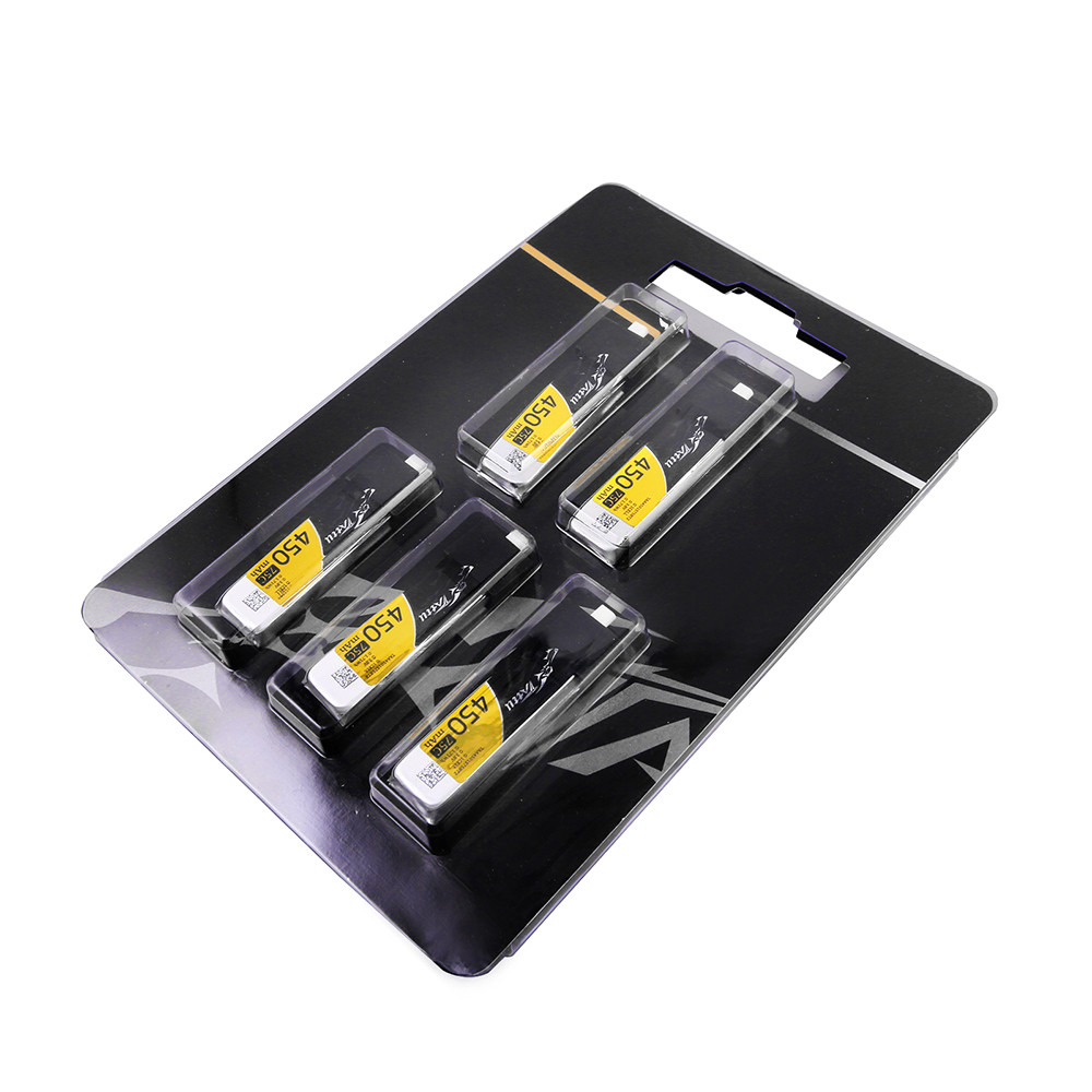 Set de baterías Lipo Tattu de 450 mAh, 1S, 75C y 3,8 V con conector BT 2.0 (5 unidades) - Imagen 2