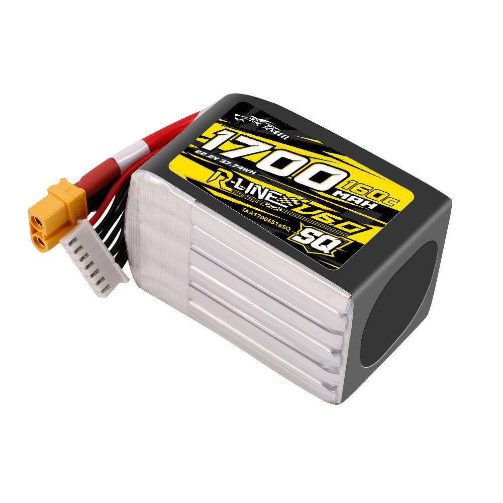 Batería Tattu R-Line V6.0 1700mAh 6S 22.2V vista lateral con cables
