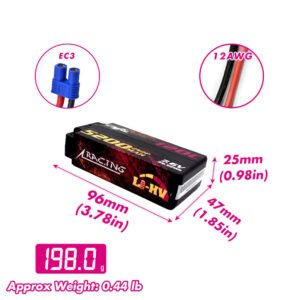 Dos baterías CNHL Racing Series LiHV 5200mAh 2S Shorty con carcasa rígida y conector EC3 sobre fondo neutro